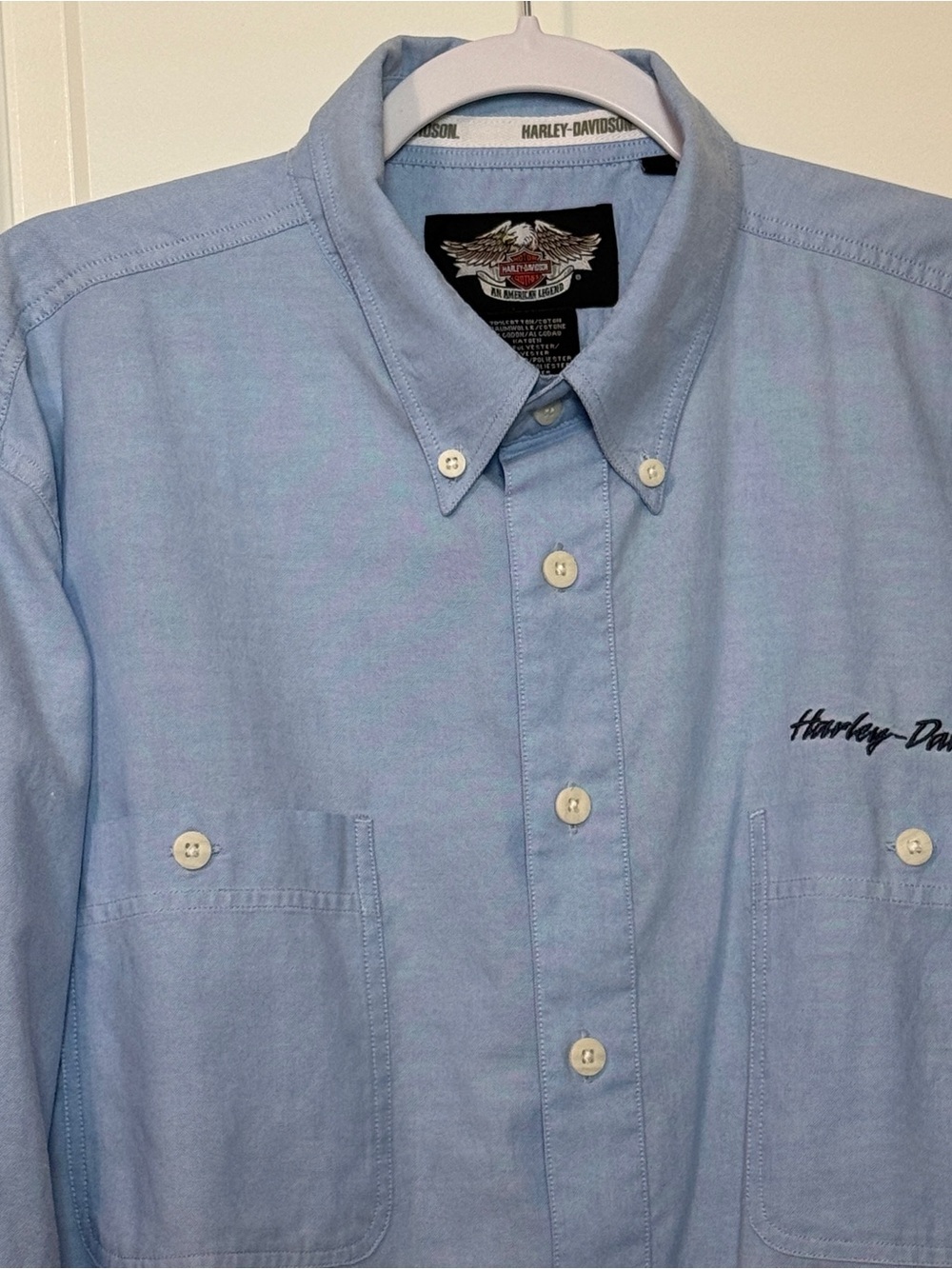 H. D. Men’s XL Blue Oxford Button Down Shirt Embroidered Logo Long Sleeve